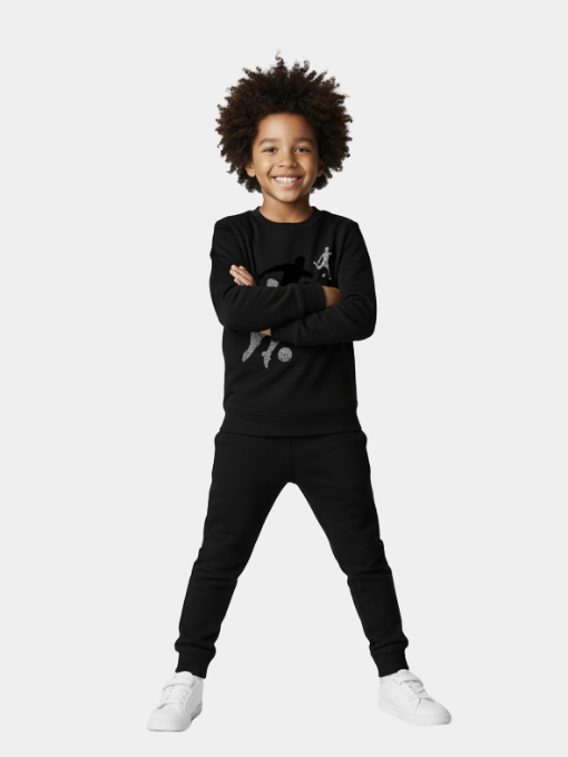 All Black Printed Sweatshirt Jogger Set