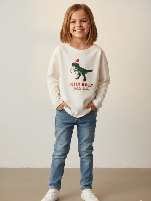 Jolly Holly Dino Christmas Full-Sleeve Tee